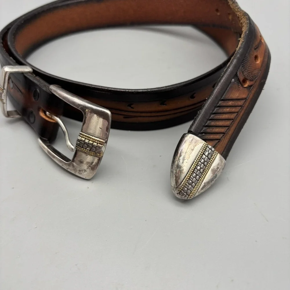 1998 Vintage Buckle Source Brown Leather Belt‎ 38 Inches Western Wear USA